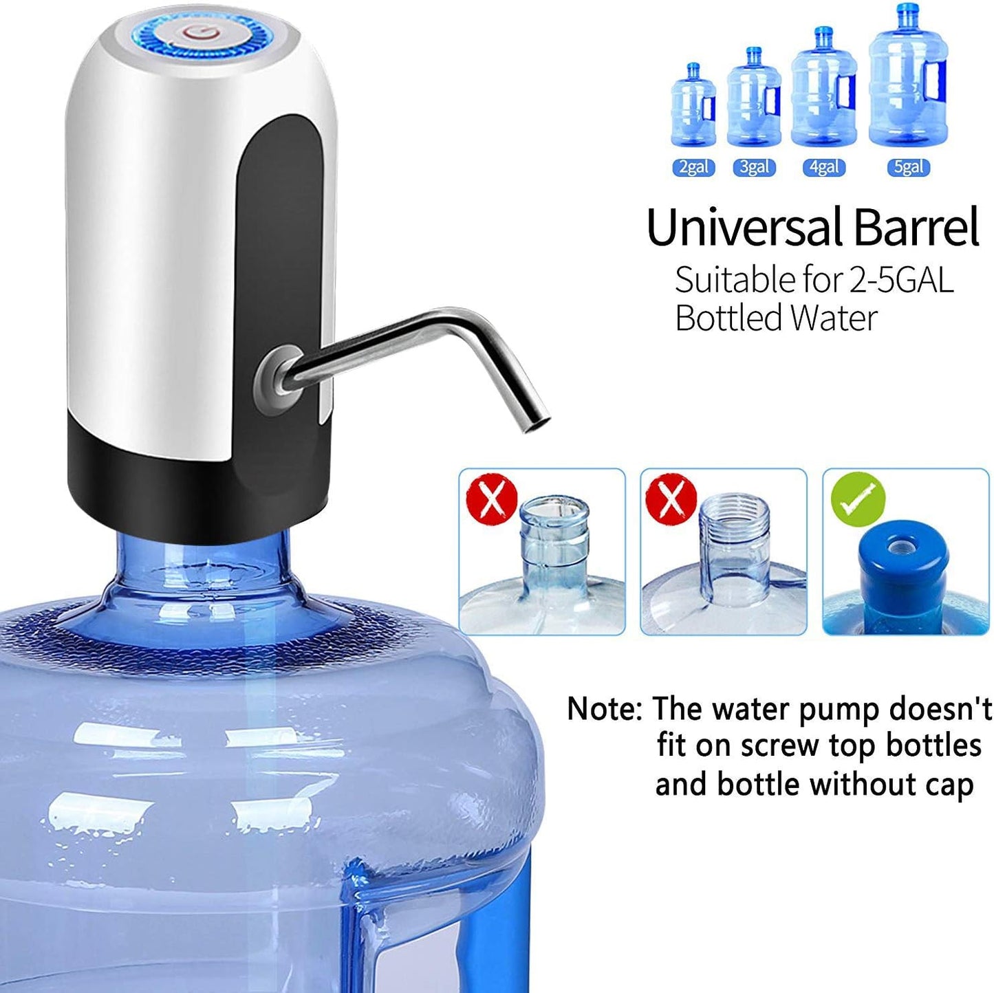 Uzomart Dispensador de Agua Automático Portátil USB Recargable - Bomba Eléctrica Inalámbrica para Botellas de Galón
