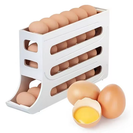 Caja de Almacenamiento de Huevos de 4 Niveles - Organizador para Refrigerador con Soporte Rodante