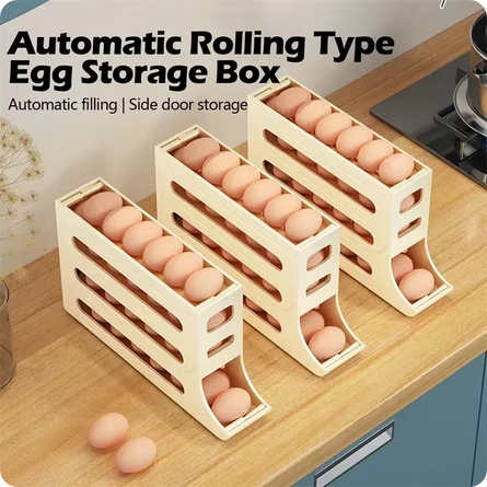 Caja de Almacenamiento de Huevos de 4 Niveles - Organizador para Refrigerador con Soporte Rodante