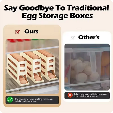 Caja de Almacenamiento de Huevos de 4 Niveles - Organizador para Refrigerador con Soporte Rodante