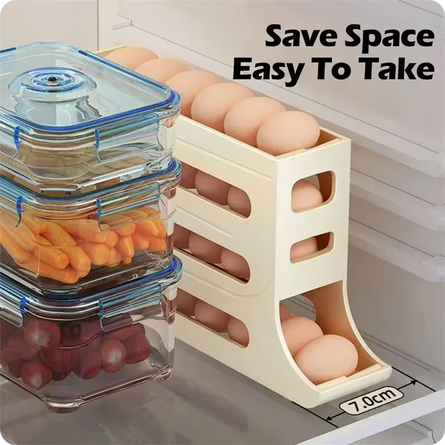 Caja de Almacenamiento de Huevos de 4 Niveles - Organizador para Refrigerador con Soporte Rodante